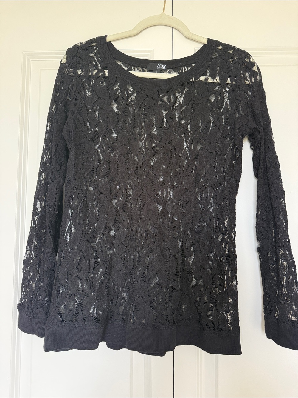 a.n.a Black Sheer Lace Long-Sleeve Top
